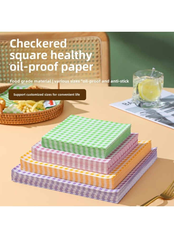 Fried Food Oil Absorbing Paper For Kitchen Frying Food Special Oil-removing Barbecue French Fries Fried Chicken Packing Paper Pad Oil Paper-Color:Purple Grid Greaseproof Paper 22*22cm-Specifications:Pack Of 100 Sheets - Image 2