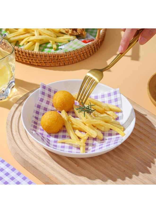 Fried Food Oil Absorbing Paper For Kitchen Frying Food Special Oil-removing Barbecue French Fries Fried Chicken Packing Paper Pad Oil Paper-Color:Purple Grid Greaseproof Paper 22*22cm-Specifications:Pack Of 100 Sheets - Image 4
