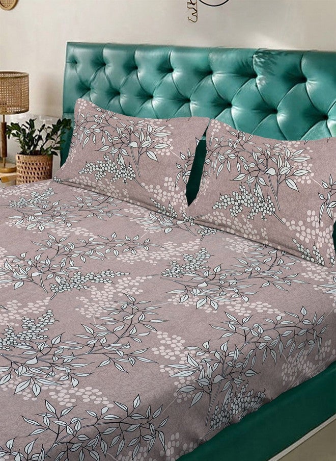 Arrabi Brown Floral Polycotton Breathable 350 TC King Superfine Bedsheet with 2 Pillow Covers - 98 x 85 inches - Image 3