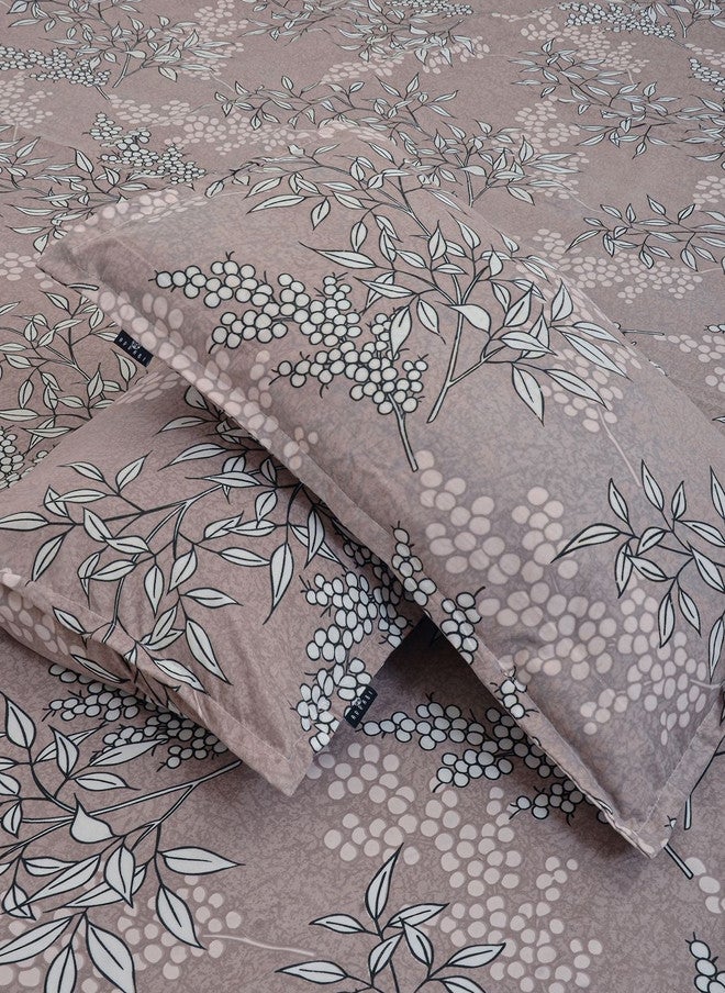 Arrabi Brown Floral Polycotton Breathable 350 TC King Superfine Bedsheet with 2 Pillow Covers - 98 x 85 inches - Image 5
