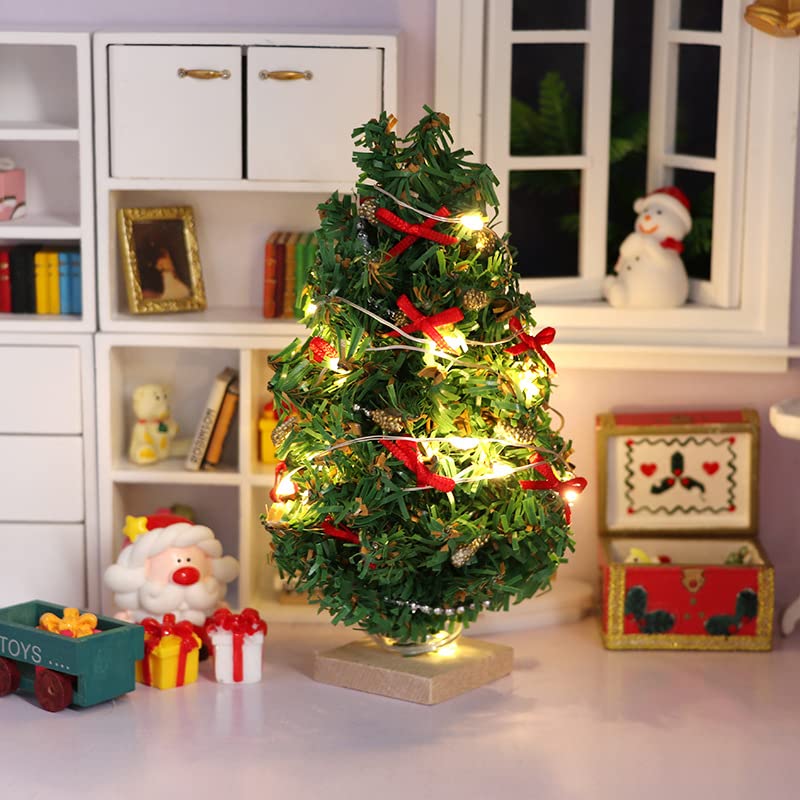SXFSE Dollhouse Decoration Accessories 112 Dollhouse Miniature 1 Pc Mini Christmas Tree with Light - Image 1