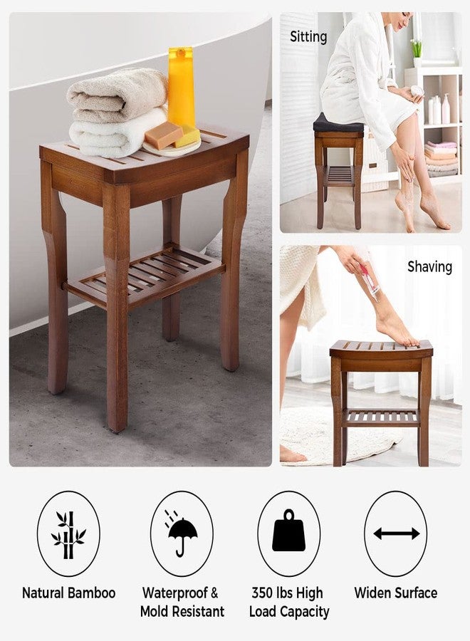 StrongTek Bamboo Shower Bench Seat with Cushion, Shower Stool with Storage Shelf, Lightweight, Non-Slip, Quick-Drain Design, 350 lbs Capacity, Ideal for Bathroom, Spa, Sauna, Living Room - Image 2