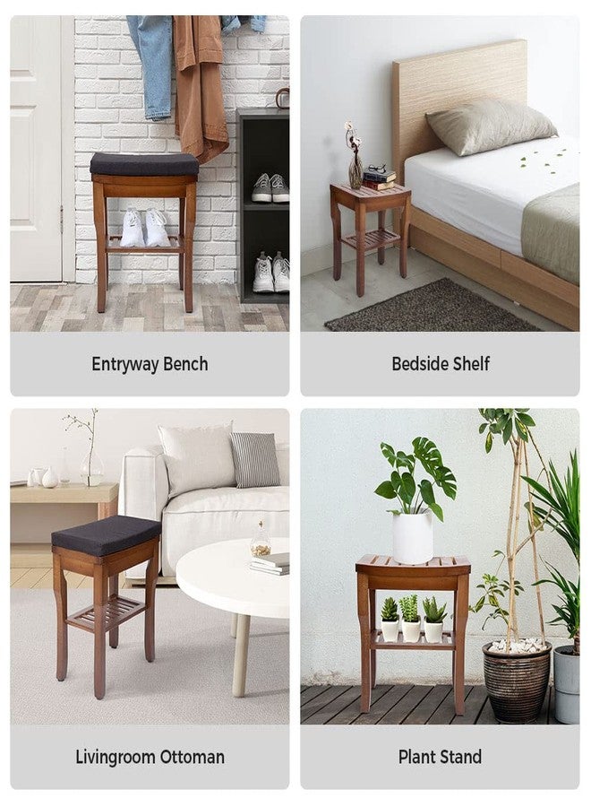 StrongTek Bamboo Shower Bench Seat with Cushion, Shower Stool with Storage Shelf, Lightweight, Non-Slip, Quick-Drain Design, 350 lbs Capacity, Ideal for Bathroom, Spa, Sauna, Living Room - Image 4