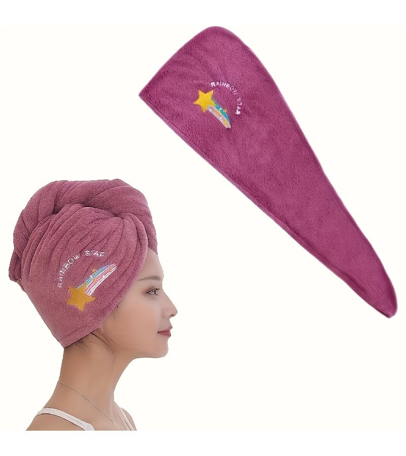 2 Pack Purple Vintage Hair Drying Towel Quick Dry Bath Wrap Cap For Women - Image 2
