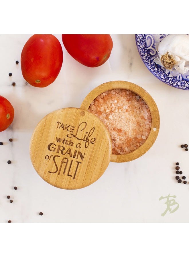 Totally Bamboo (Engraved - "Take Life with a Grain of Salt") - Salt Box Storage Box, with Magnetic Swivel Lid,"Take Life Storage Box, with a Grain of Salt" Permanently Engraved on Lid - Image 2