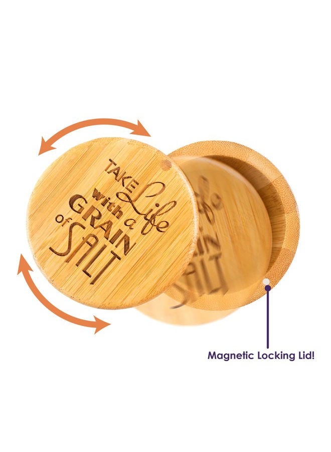Totally Bamboo (Engraved - "Take Life with a Grain of Salt") - Salt Box Storage Box, with Magnetic Swivel Lid,"Take Life Storage Box, with a Grain of Salt" Permanently Engraved on Lid - Image 4