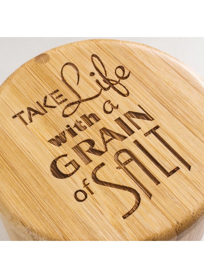 Totally Bamboo (Engraved - "Take Life with a Grain of Salt") - Salt Box Storage Box, with Magnetic Swivel Lid,"Take Life Storage Box, with a Grain of Salt" Permanently Engraved on Lid - Image 3