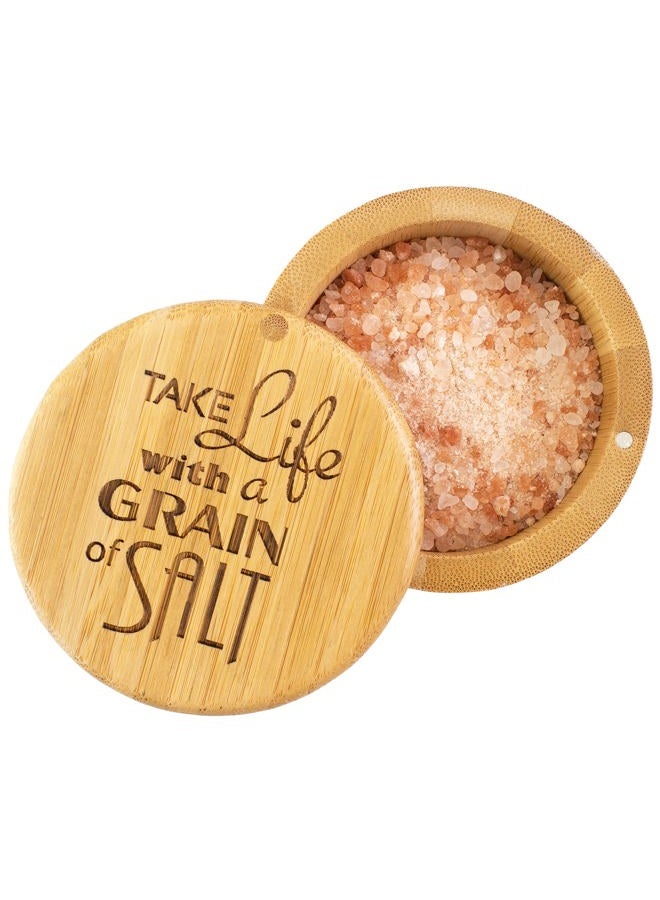 Totally Bamboo (Engraved - "Take Life with a Grain of Salt") - Salt Box Storage Box, with Magnetic Swivel Lid,"Take Life Storage Box, with a Grain of Salt" Permanently Engraved on Lid - Image 1