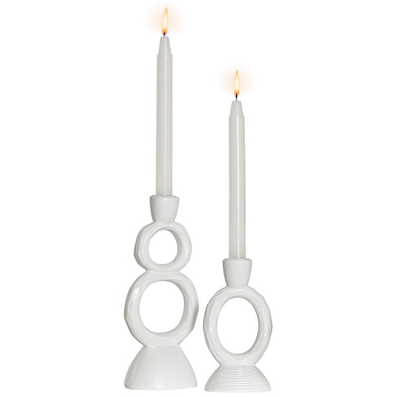 DN DECONATION White Taper Candle Holders for Candlesticks, Unique Decorative Candlesticks Holder Home Decor Set of 2 for Fall Thanksgiving Wedding Table Centerpiece Decorations, Modern Aesthetic Room Decorï¼ˆResinï¼‰ - Image 1