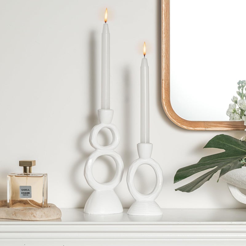 DN DECONATION White Taper Candle Holders for Candlesticks, Unique Decorative Candlesticks Holder Home Decor Set of 2 for Fall Thanksgiving Wedding Table Centerpiece Decorations, Modern Aesthetic Room Decorï¼ˆResinï¼‰ - Image 5