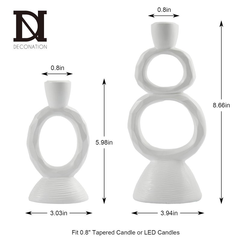 DN DECONATION White Taper Candle Holders for Candlesticks, Unique Decorative Candlesticks Holder Home Decor Set of 2 for Fall Thanksgiving Wedding Table Centerpiece Decorations, Modern Aesthetic Room Decorï¼ˆResinï¼‰ - Image 3