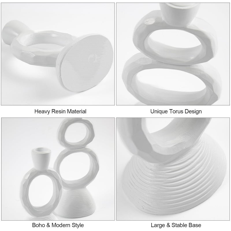 DN DECONATION White Taper Candle Holders for Candlesticks, Unique Decorative Candlesticks Holder Home Decor Set of 2 for Fall Thanksgiving Wedding Table Centerpiece Decorations, Modern Aesthetic Room Decorï¼ˆResinï¼‰ - Image 4