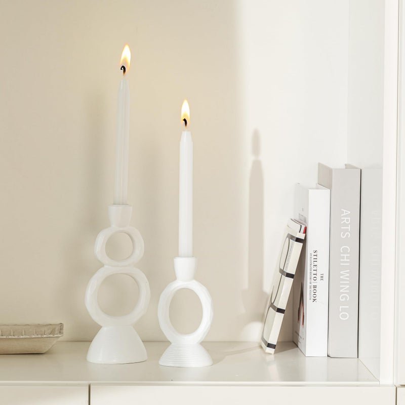 DN DECONATION White Taper Candle Holders for Candlesticks, Unique Decorative Candlesticks Holder Home Decor Set of 2 for Fall Thanksgiving Wedding Table Centerpiece Decorations, Modern Aesthetic Room Decorï¼ˆResinï¼‰ - Image 2