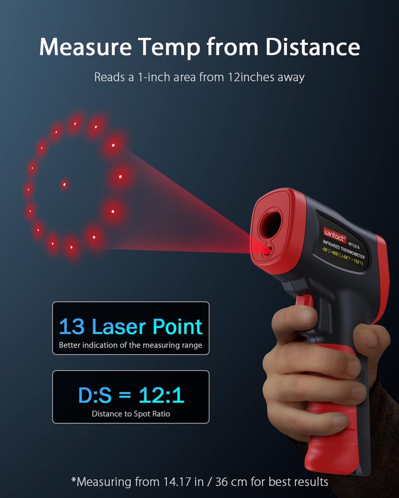 Wintact Infrared Temperature Thermometer Gun, Digital Non-Contact Laser Temp Gun Measuring Surface & Ambient Temperature for Kitchen Cooking Food Pizza Oven Grill Meat -58℉ to 1112℉ - Image 5
