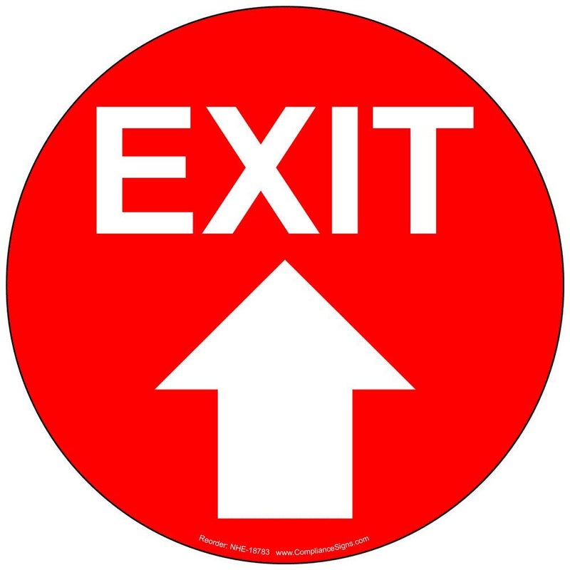 ComplianceSigns.com Exit (with Up Arrow) Heavy Traffic Floor Label Decal for Enter/Exit, 18 Inch Red Self-Adhesive Vinyl, American Made Safety Signs for The Workplace - Image 1