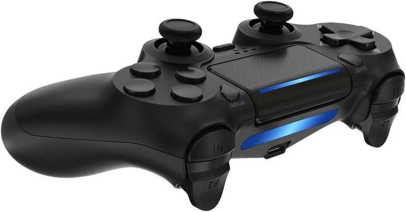 TIANHOO وحدة تحكم TIANHOO PS4 لاسلكية، مع ردود فعل اهتزازية، واستشعار الحركة، ولوحة لمس، وشريط ضوئي، ومشاركة، ومكبر صوت، ومقسم سماعة رأس 3.5 مم (أسود) - Image 4