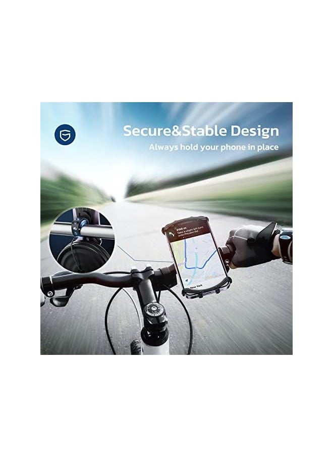 Silicone Bike Phone Mount for iPhone Xs Max/XR/8 Plus/7, Galaxy S10 Plus/S9/S8, Google Pixel 3/2 XL, Universal Bicycle Motorcycle Handlebars Adjustable Cell Phone Holder, 360° Rotation,Black