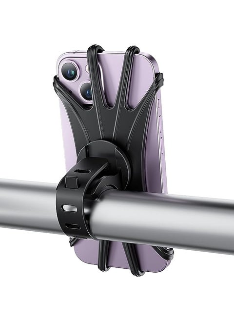 Silicone Bike Phone Mount for iPhone Xs Max/XR/8 Plus/7, Galaxy S10 Plus/S9/S8, Google Pixel 3/2 XL, Universal Bicycle Motorcycle Handlebars Adjustable Cell Phone Holder, 360° Rotation,Black
