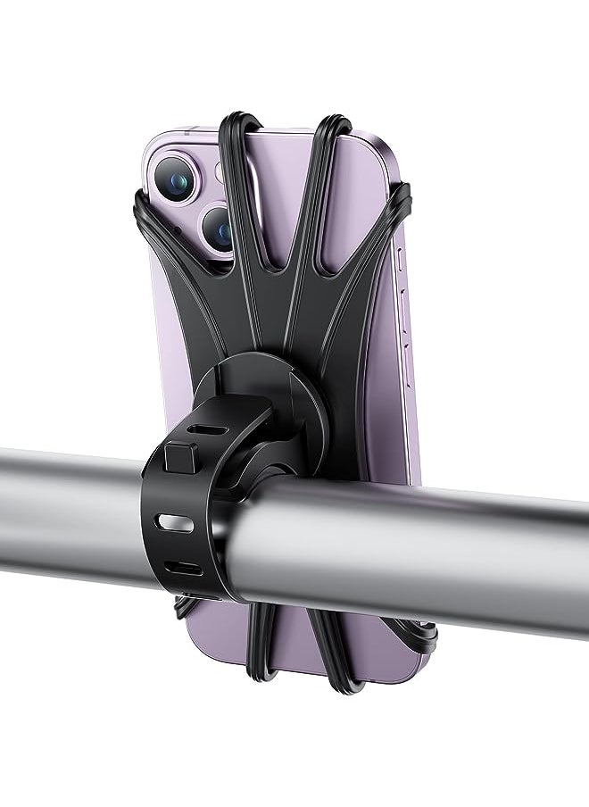 Silicone Bike Phone Mount for iPhone Xs Max/XR/8 Plus/7, Galaxy S10 Plus/S9/S8, Google Pixel 3/2 XL, Universal Bicycle Motorcycle Handlebars Adjustable Cell Phone Holder, 360° Rotation,Black