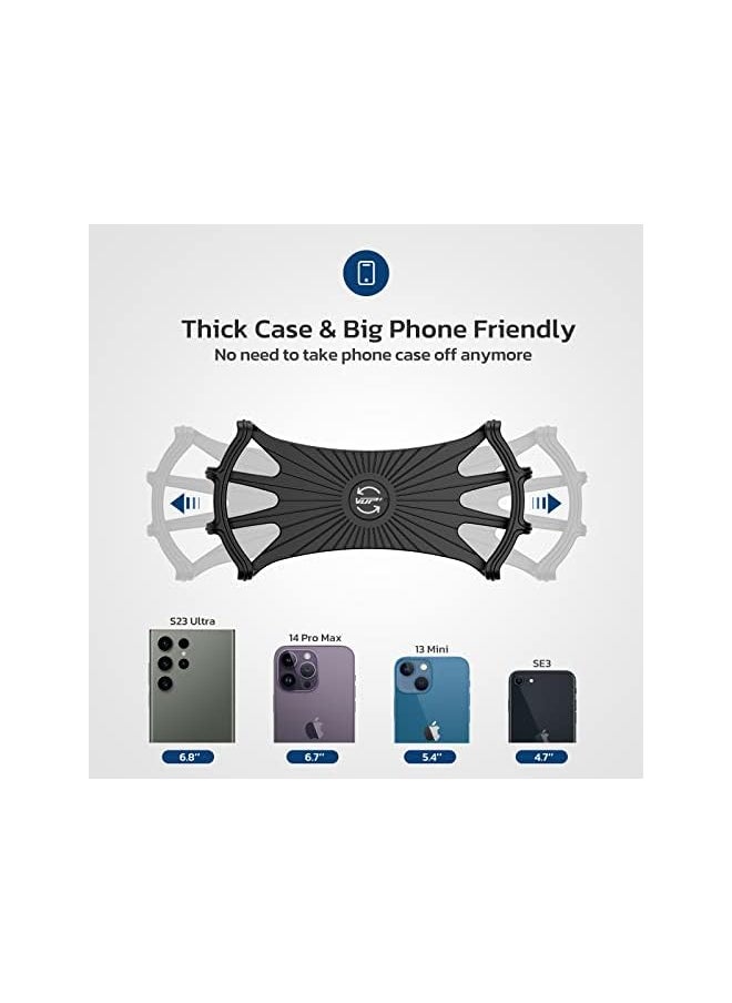 Silicone Bike Phone Mount for iPhone Xs Max/XR/8 Plus/7, Galaxy S10 Plus/S9/S8, Google Pixel 3/2 XL, Universal Bicycle Motorcycle Handlebars Adjustable Cell Phone Holder, 360° Rotation,Black