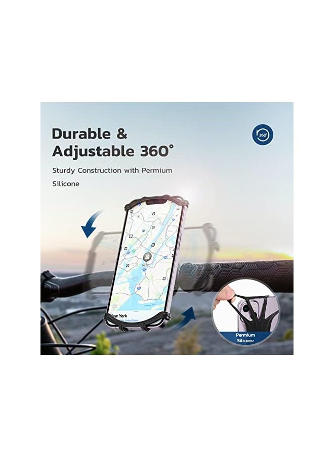 Silicone Bike Phone Mount for iPhone Xs Max/XR/8 Plus/7, Galaxy S10 Plus/S9/S8, Google Pixel 3/2 XL, Universal Bicycle Motorcycle Handlebars Adjustable Cell Phone Holder, 360° Rotation,Black