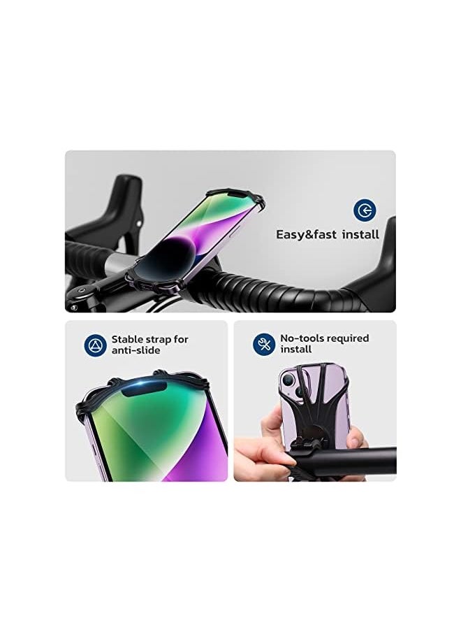 Silicone Bike Phone Mount for iPhone Xs Max/XR/8 Plus/7, Galaxy S10 Plus/S9/S8, Google Pixel 3/2 XL, Universal Bicycle Motorcycle Handlebars Adjustable Cell Phone Holder, 360° Rotation,Black