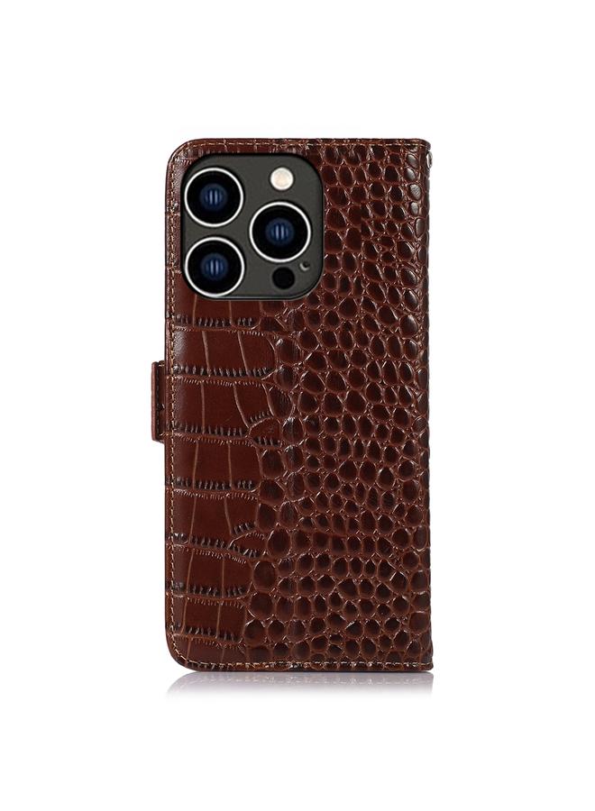 اس-توب جراب لهاتف iPhone 16 Pro مصنوع من جلد التمساح بطبقة علوية من جلد البقر - Image 4