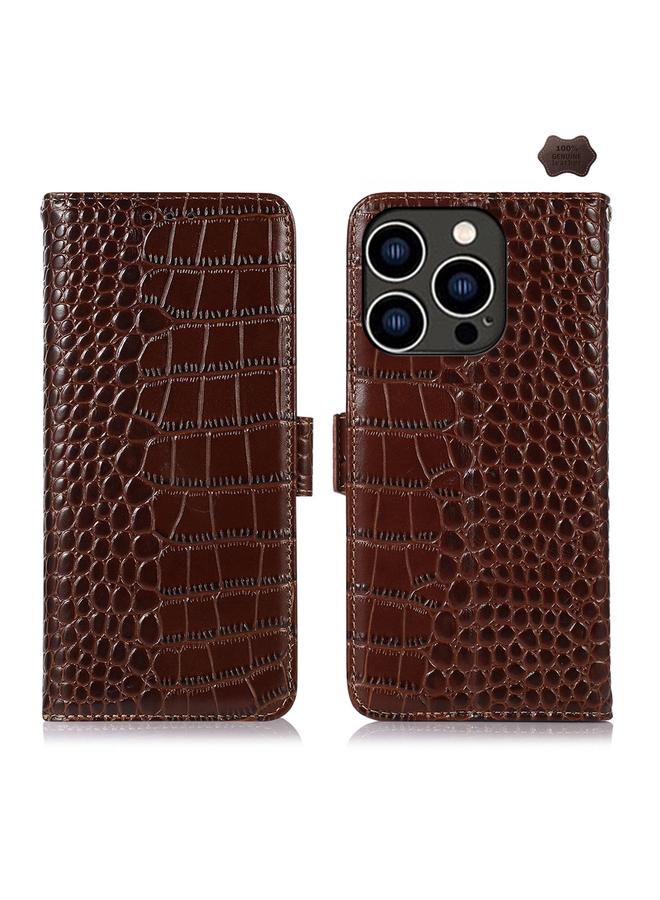 اس-توب جراب لهاتف iPhone 16 Pro مصنوع من جلد التمساح بطبقة علوية من جلد البقر - Image 1