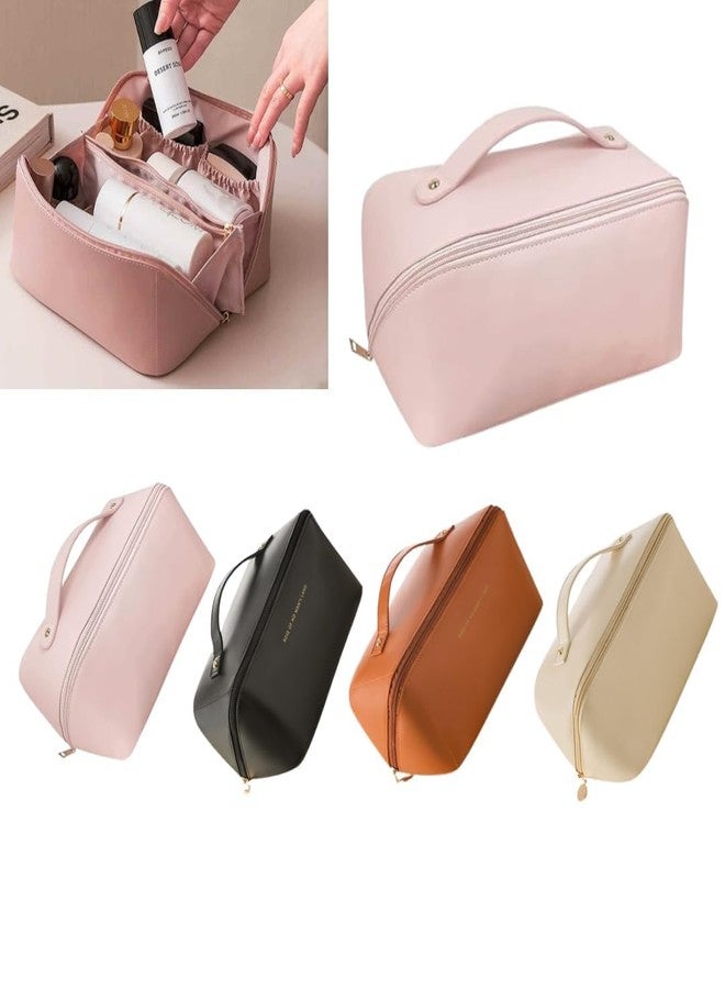 DEVHEART Large-Capacity Travel Leather Makeup Bag Cosmetic Bag Waterproof Portable Makeup Case Organizer Toiletry Bag Makeup Box for Skincare Cosmetics Toiletries with Handle - Image 2