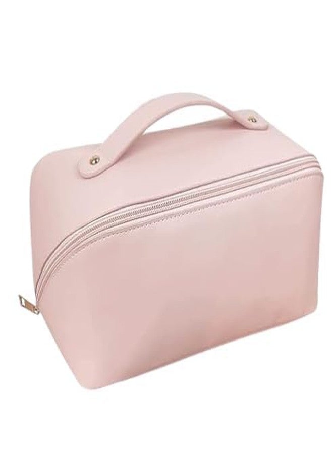 DEVHEART Large-Capacity Travel Leather Makeup Bag Cosmetic Bag Waterproof Portable Makeup Case Organizer Toiletry Bag Makeup Box for Skincare Cosmetics Toiletries with Handle - Image 1