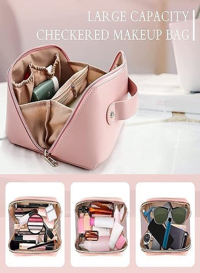 DEVHEART Large-Capacity Travel Leather Makeup Bag Cosmetic Bag Waterproof Portable Makeup Case Organizer Toiletry Bag Makeup Box for Skincare Cosmetics Toiletries with Handle - Image 4