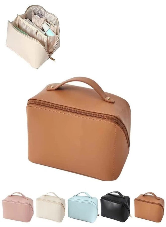 DEVHEART Large-Capacity Travel Leather Makeup Bag Cosmetic Bag Waterproof Portable Makeup Case Organizer Toiletry Bag Makeup Box for Skincare Cosmetics Toiletries with Handle - Image 3