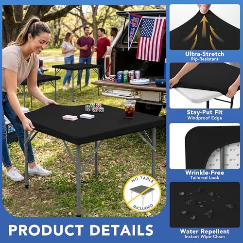 Enjoyidea Square Fitted Tablecloth 34x34 Inch2 Pack Black Card Elastic Spandex Table CoverSmall Stretch Folding Table Cloths Topper Cap for Kitchen Dining Picnic Patio Outdoor Party Tables - Image 3