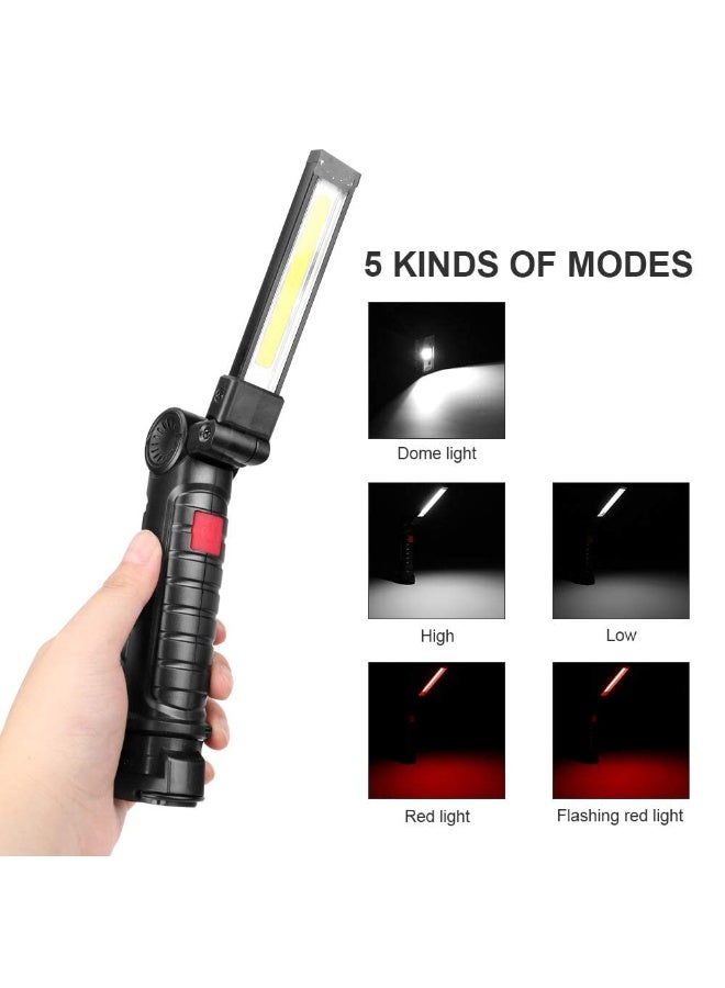 Foldable LED Light COB Rechargeable Handheld FlashLight Magnetic Base Rotate and 5 Modes LED Hook Hanging Inspection Work Light for Camping Hiking Car Repair Household and Outdoor Use Torch - Image 2