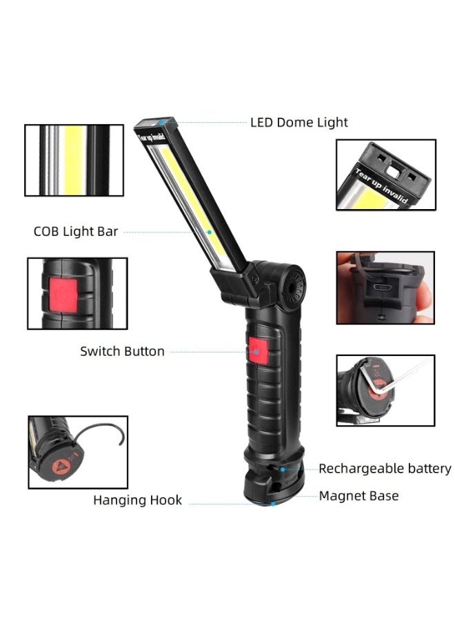 Foldable LED Light COB Rechargeable Handheld FlashLight Magnetic Base Rotate and 5 Modes LED Hook Hanging Inspection Work Light for Camping Hiking Car Repair Household and Outdoor Use Torch - Image 4