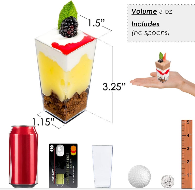 DLux 100 x 3 oz Mini Dessert Cups (no Spoons), Square Tall - Clear Plastic Parfait Appetizer Cup - Small Reusable Serving Bowl for Tasting Party Desserts Appetizers - With Recipe eBook - Image 4
