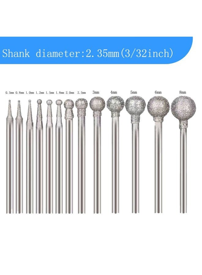 Luo ke 13 Pcs Ball Shape Diamond Burr Diamond Mounted Grinding Burs Stone Carving Set with 3/32 inch Mandrel Fits for Rotary Tools - Image 2
