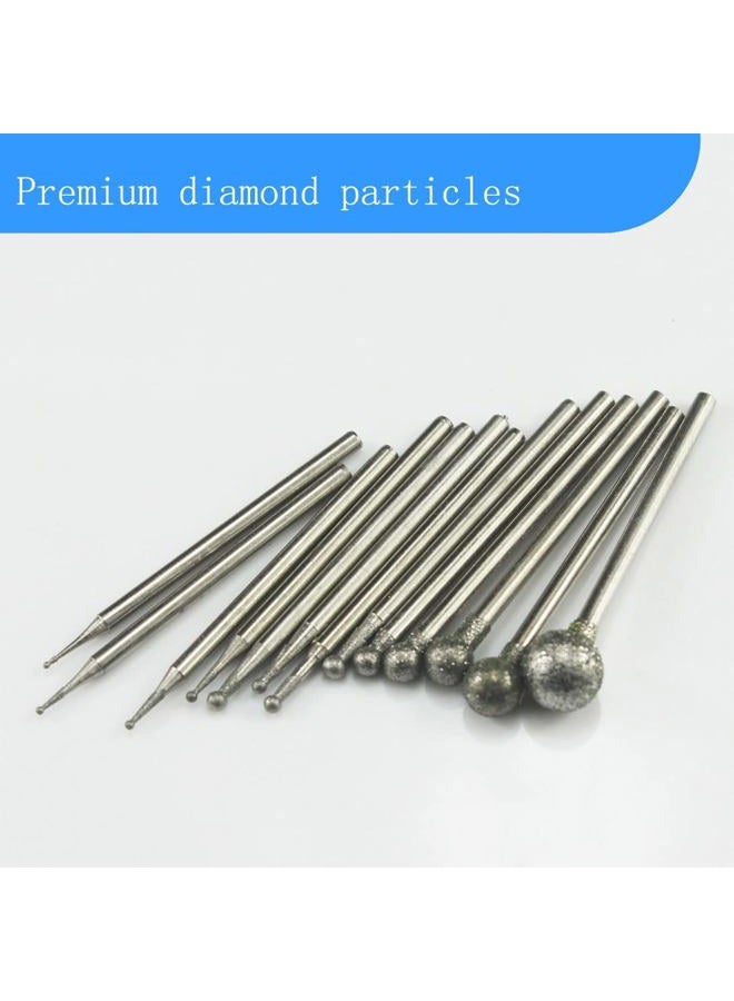 Luo ke 13 Pcs Ball Shape Diamond Burr Diamond Mounted Grinding Burs Stone Carving Set with 3/32 inch Mandrel Fits for Rotary Tools - Image 3