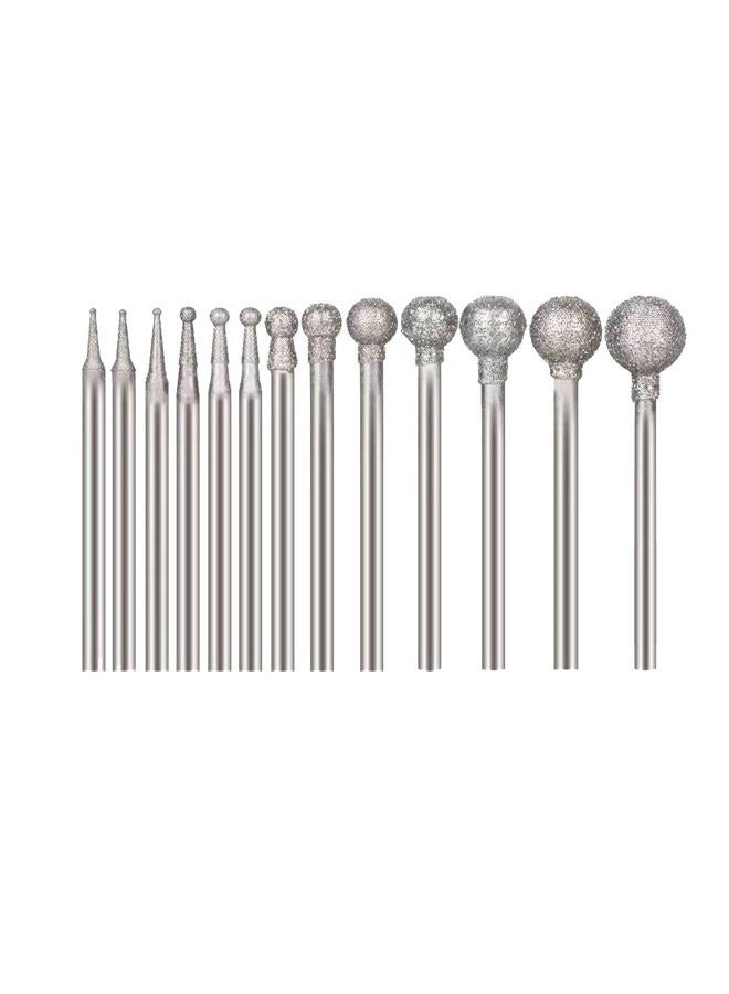 Luo ke 13 Pcs Ball Shape Diamond Burr Diamond Mounted Grinding Burs Stone Carving Set with 3/32 inch Mandrel Fits for Rotary Tools - Image 1