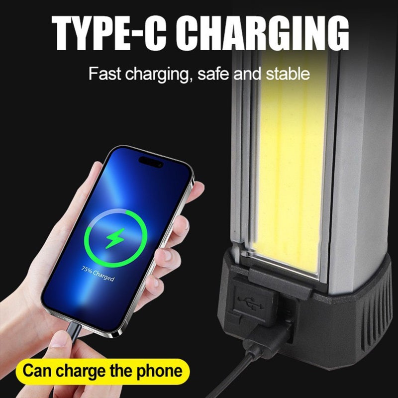 Cob LED Work Light 6000mAh Lithium-Ion Battery 7 Lighting Modes Magnetic Base Work Light - Adjustable 90° Vertical 270° Horizontal Rotation Rechargeable Portable Lantern for Camping Outdoor Car Repair - Image 5