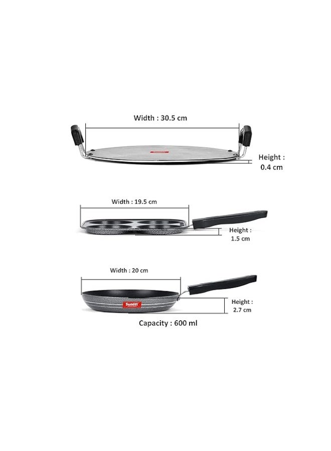 Sumeet NonStick Grizaj Cookware Set (Tawa-30.5cm Dia + Mini Multi Snack Maker - 4 Cavity -19.5cm + Tapper pan - 0.6Ltr - 20Cm Dia) - Image 2