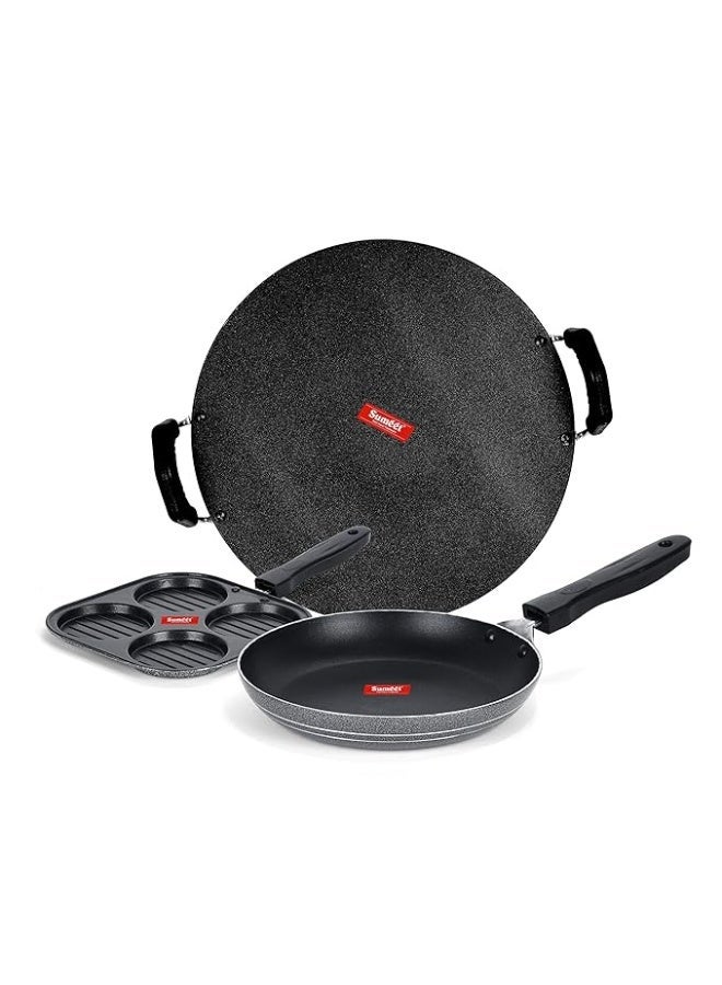 Sumeet NonStick Grizaj Cookware Set (Tawa-30.5cm Dia + Mini Multi Snack Maker - 4 Cavity -19.5cm + Tapper pan - 0.6Ltr - 20Cm Dia) - Image 1