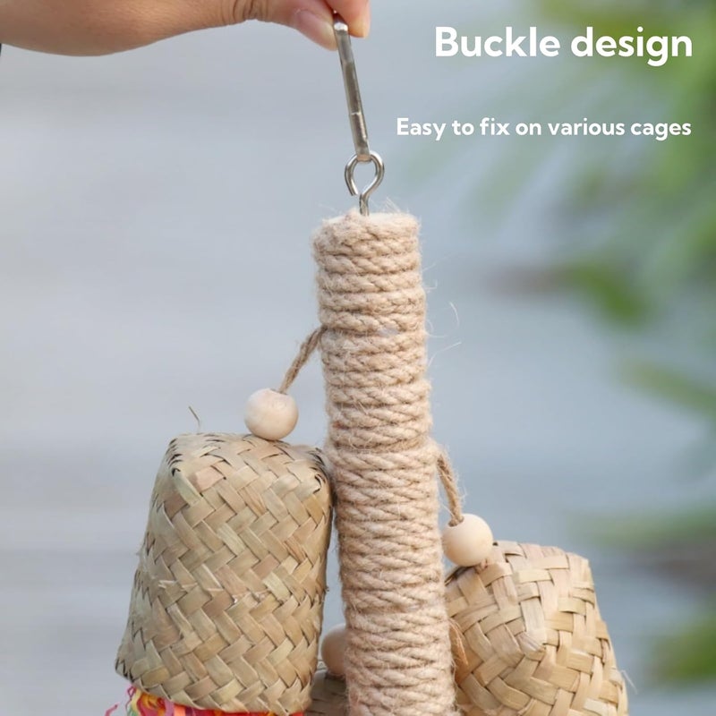 JDLYEVER All environment compatible Parrot Chewing Rattan Toys – 3 Pack with Palm Leaf Weaving Cup Chain, Rattan Chewing Hanging String, and Colorful Paper Crumple Chewing Toy – Handcrafted Bird Chewing, Vibrant Color & Bells Multi-demand satisfied design - Image 5