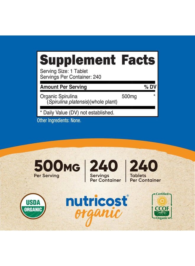 Nutricost سبيرولينا عضوية 500 ملغ، 240 قرص - خالية من الغلوتين، غير معدلة وراثيًا - Image 2