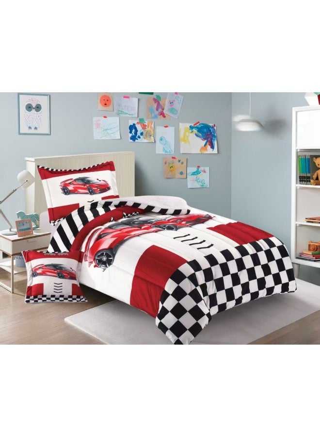 سمارت هوم مفرش سرير أطفال شتوي فخم 4 قطع وجهين مخمل وفرو ناعم بتصميم عصري ومريح – طقم مفارش سرير دافئ  مناسب لغرف الأولاد والبنات – مفرش شتوي فخم للمنزل أو الهدايا – المقاس 170×230 سم ( المفرش بحشوة ) - Image 1