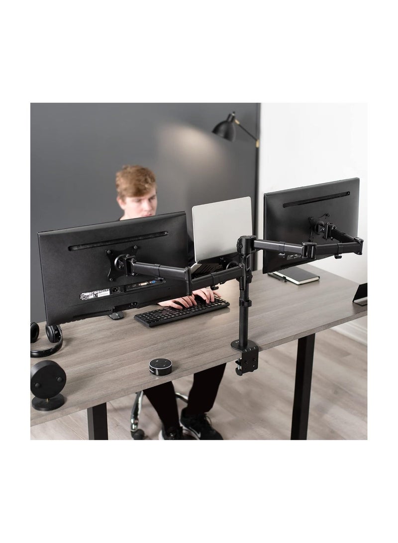 Dual Monitor Stand with Laptop Holder (13-27 inch) - Rotating Arm for Three Monitors - Black - Image 2