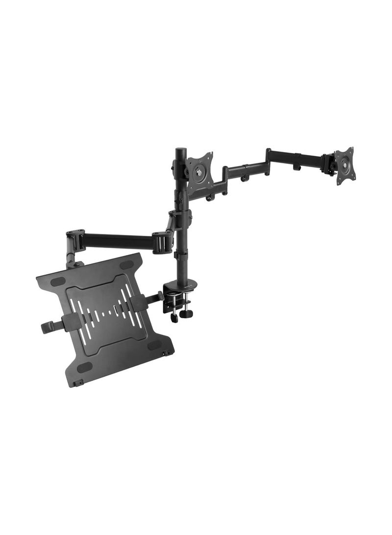 Dual Monitor Stand with Laptop Holder (13-27 inch) - Rotating Arm for Three Monitors - Black - Image 1