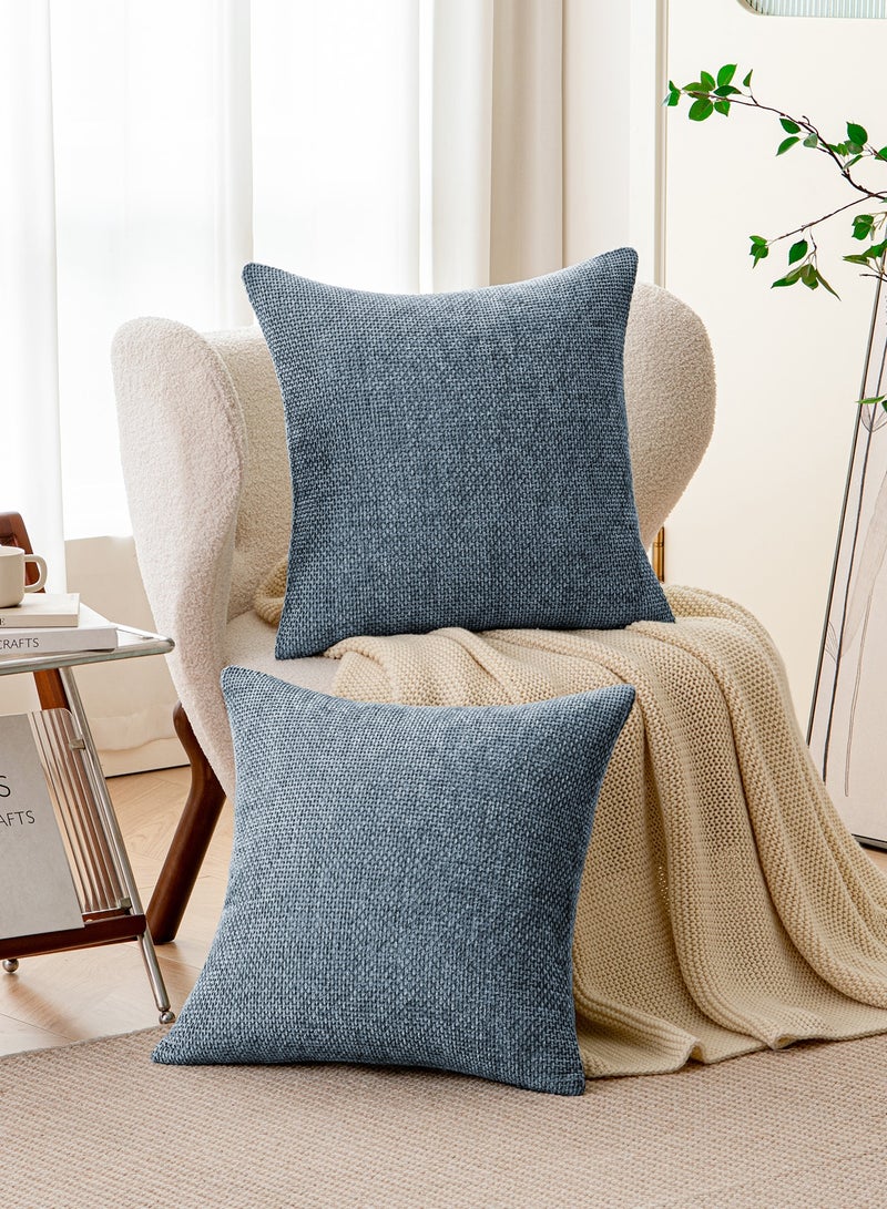 لحظة غطاء وسادة شنيلي باللون الأزرق لحظة 45x45 سم عبوة من 2 غطاء وسادة زخرفي حديث من الطراز الريفي على شكل صليب. - Image 4