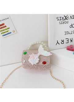 New childrens Chanel style bag fashion Pearl handbag Cartoon Doll shoulder bag girls chain messenger bagStyle one pink Style one pink