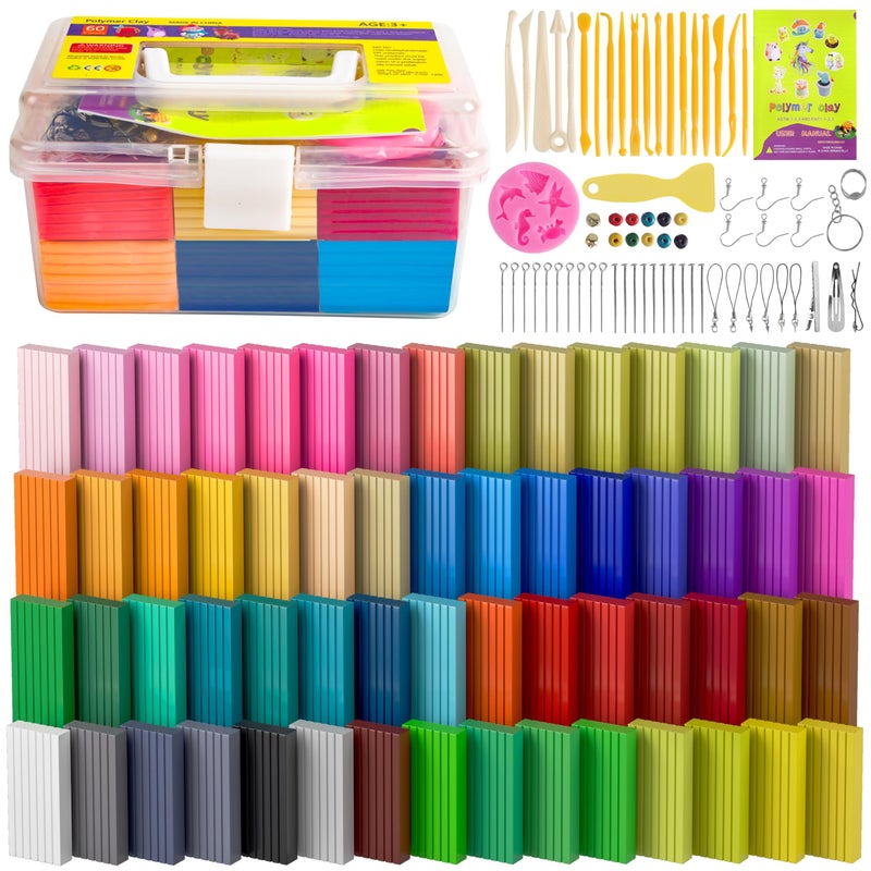 CyAJM Polymer Clay 60 Colors, Modeling Clay for Kids Oven Baked Model Clay Non-Sticky with Sculpting Tools DIY Starter Kits,and Accessories - Image 1